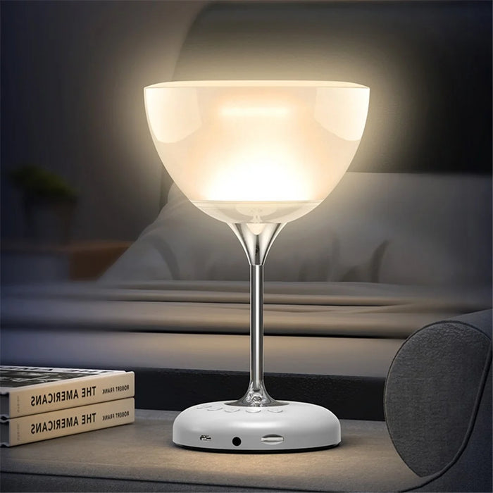 JY-35 Creative Wine Glass Shape Rechargeable TWS  Bluetooth-compatible 5.0 Stereo Speaker FM TF Music Player with Colorful Night Light - White - 1