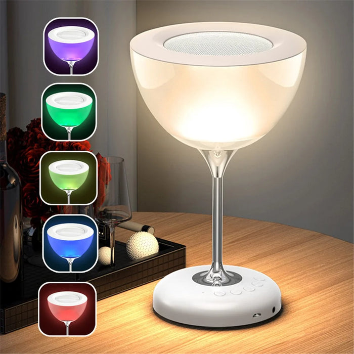 JY-35 Creative Wine Glass Shape Rechargeable TWS  Bluetooth-compatible 5.0 Stereo Speaker FM TF Music Player with Colorful Night Light - White - 3