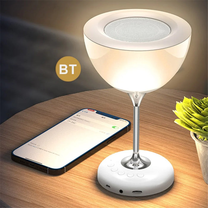 JY-35 Creative Wine Glass Shape Rechargeable TWS  Bluetooth-compatible 5.0 Stereo Speaker FM TF Music Player with Colorful Night Light - White - 4