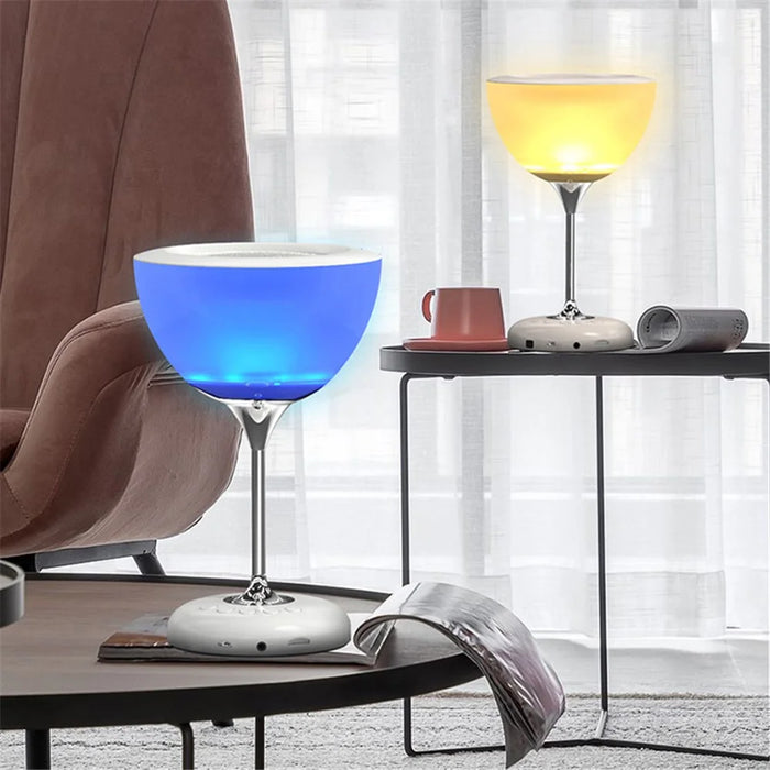 JY-35 Creative Wine Glass Shape Rechargeable TWS  Bluetooth-compatible 5.0 Stereo Speaker FM TF Music Player with Colorful Night Light - White - 6