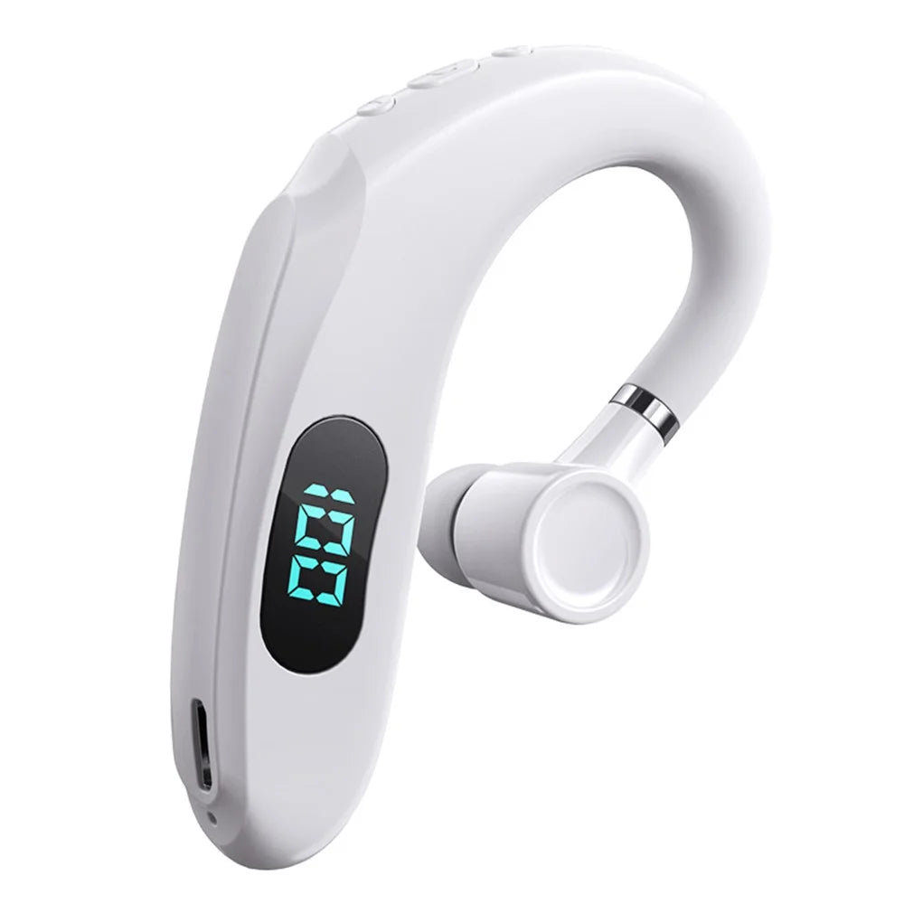 Q20 Wireless Bluetooth-compatible Headphones with LED Digital Display Single Ear Hook Earphones - White - 1