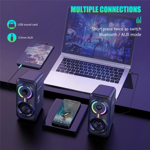 ONIKUMA L6 USB Wired Powered Laptop Notebook Computer Speaker 3D Stereo Sound Effect RGB Atmosphere Lights with One-Knob Control - 2