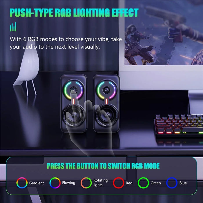 ONIKUMA L6 USB Wired Powered Laptop Notebook Computer Speaker 3D Stereo Sound Effect RGB Atmosphere Lights with One-Knob Control - 4