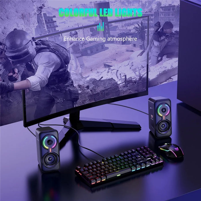 ONIKUMA L6 USB Wired Powered Laptop Notebook Computer Speaker 3D Stereo Sound Effect RGB Atmosphere Lights with One-Knob Control - 7
