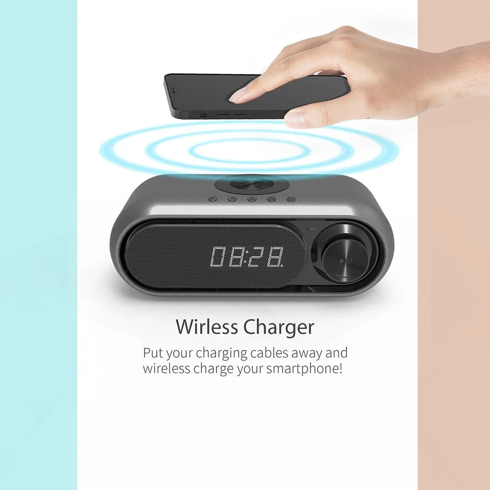 WD-300 10W Phone Wireless Charger Rechargeable FM Radio Bluetooth-compatible Speaker Music Loudspeaker with Digital Alarm Clock - Black - 5