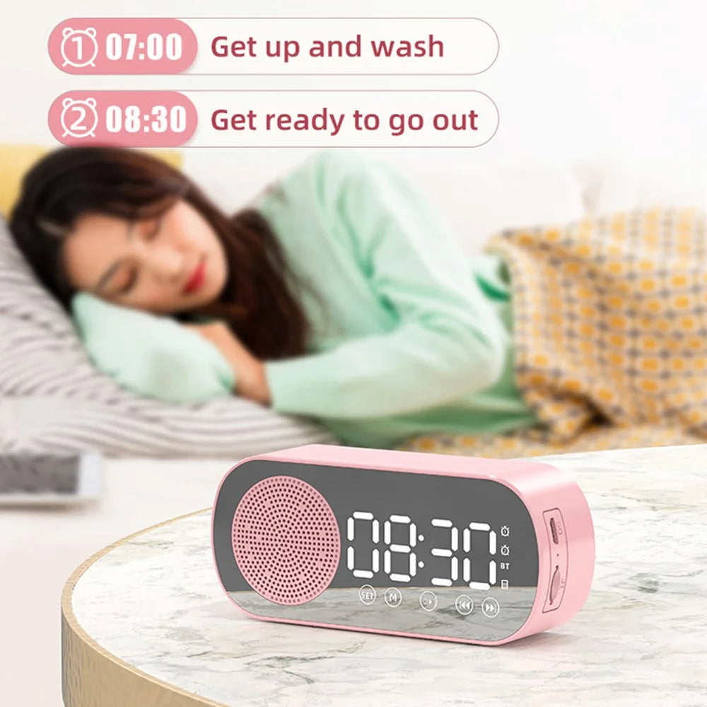 Z7 Portable Wireless Speaker Digital Bluetooth-compatible 5.0 Sound Amplifier Multifunction Mirror Alarm Clock with FM Radio Music - Pink - 2