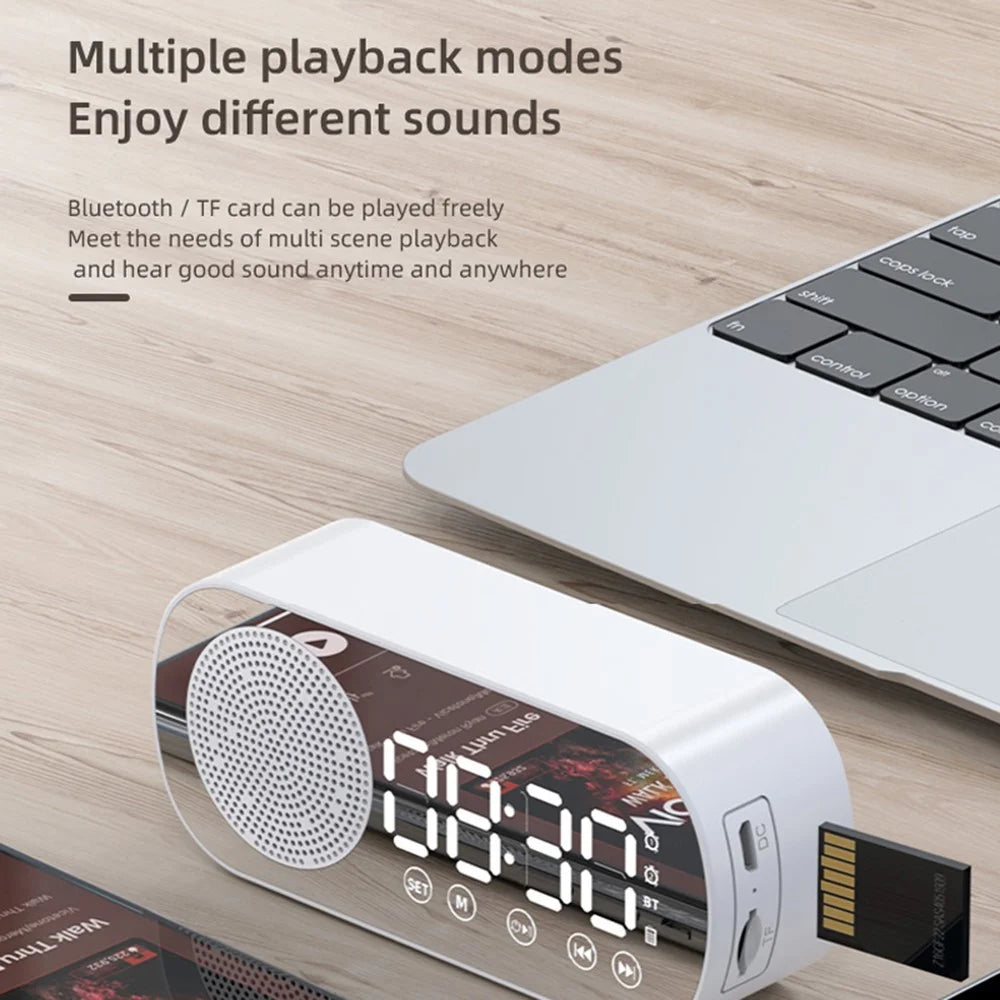 Z7 Portable Wireless Speaker Digital Bluetooth-compatible 5.0 Sound Amplifier Multifunction Mirror Alarm Clock with FM Radio Music - Pink - 4