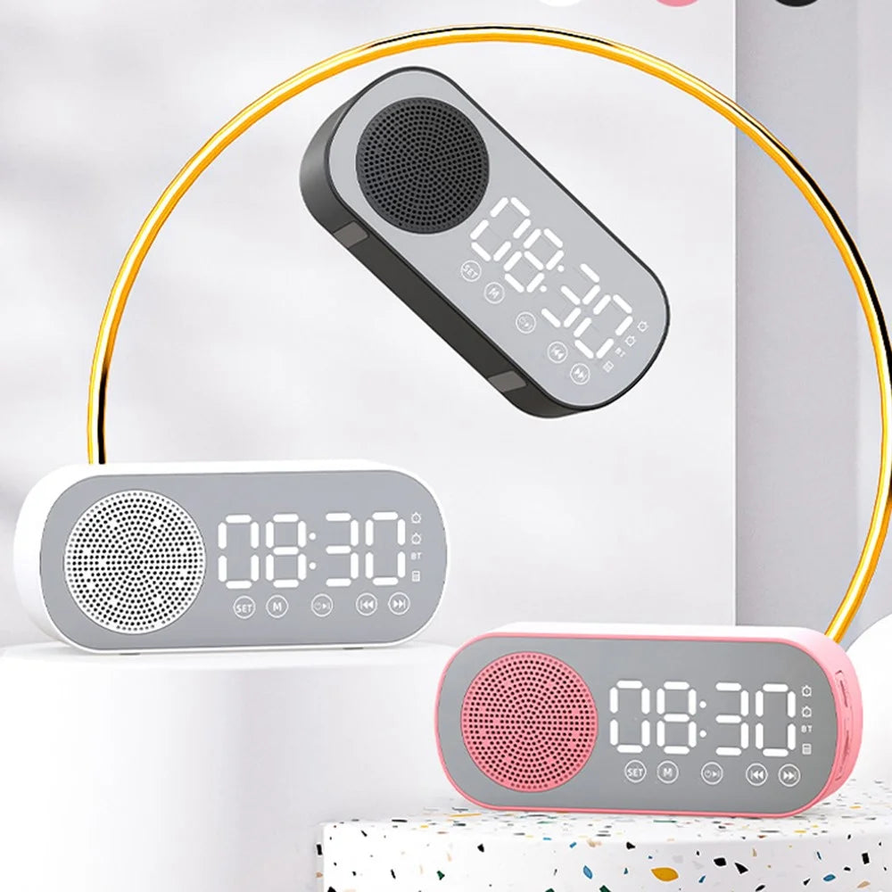 Z7 Portable Wireless Speaker Digital Bluetooth-compatible 5.0 Sound Amplifier Multifunction Mirror Alarm Clock with FM Radio Music - Pink - 6