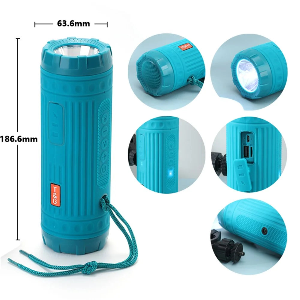 T&G TG312 Portable Bluetooth-compatible Speaker Wireless Bike FM Radio Outdoor Waterproof Soundbar Loudspeaker with Flashlight - Blue - 6