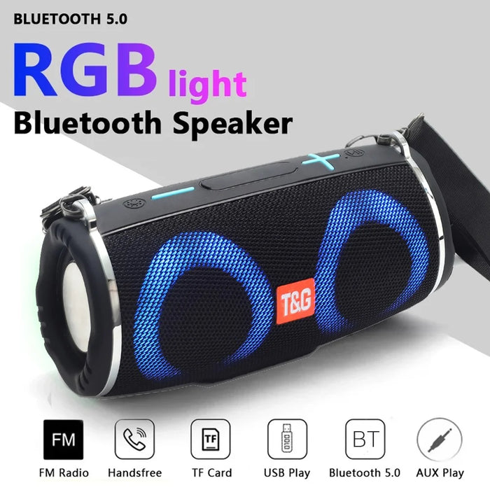 T&G TG642 RGB Light Bluetooth-compatible Speaker High Power Waterproof Wireless Speaker Support FM/TF Portable Subwoofer Speaker with Shoulder Strap for Laptops (CE) - Black - 2