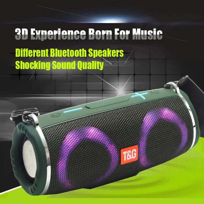 T&G TG642 RGB Light Bluetooth-compatible Speaker High Power Waterproof Wireless Speaker Support FM/TF Portable Subwoofer Speaker with Shoulder Strap for Laptops (CE) - Black - 6