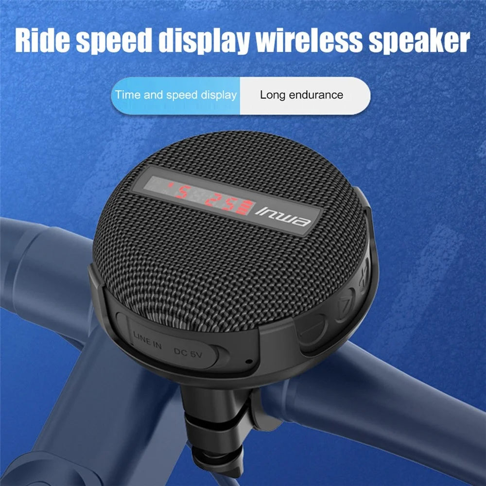 INWA Outdoor Riding Wireless Speaker with Smart LED Digital Display Portable Bluetooth-compatible Speaker lPX65 Waterproof Subwoofer Sound Amplifier Support Hands-Free Calling (CE) - Black - 3