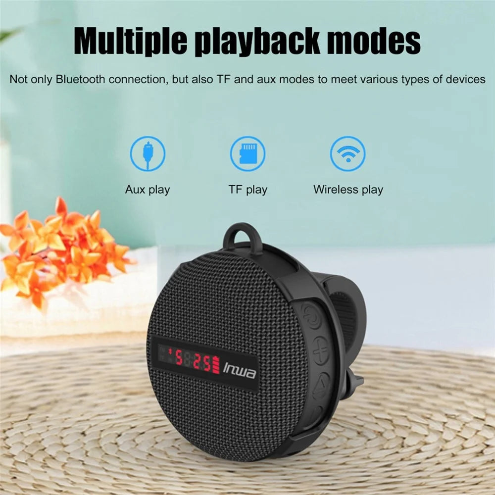 INWA Outdoor Riding Wireless Speaker with Smart LED Digital Display Portable Bluetooth-compatible Speaker lPX65 Waterproof Subwoofer Sound Amplifier Support Hands-Free Calling (CE) - Black - 4