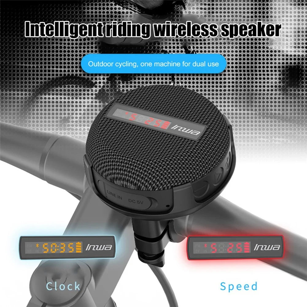 INWA Outdoor Riding Wireless Speaker with Smart LED Digital Display Portable Bluetooth-compatible Speaker lPX65 Waterproof Subwoofer Sound Amplifier Support Hands-Free Calling (CE) - Black - 5