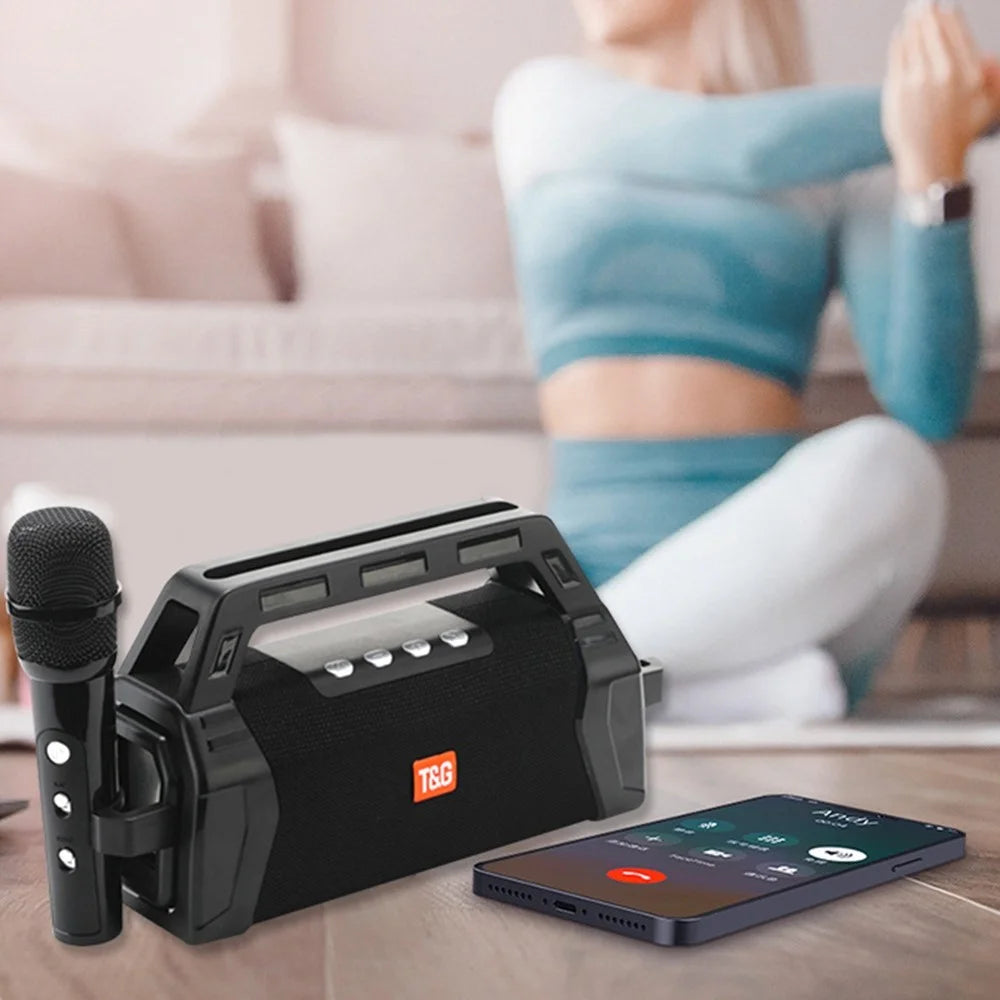 T&G TG538 Portable Wireless Bluetooth-compatible Speaker with Karaoke Microphone Outdoor Subwoofer Stereo Sound Box - Black - 7