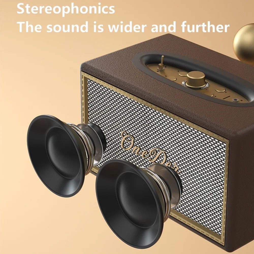 ONEDER D6 Retro 40W Bluetooth-compatible Wireless Music Speaker Home Outdoor 5000mAh Rechargeable Stereo Subwoofer Support TF Card/AUX - Brown - 3