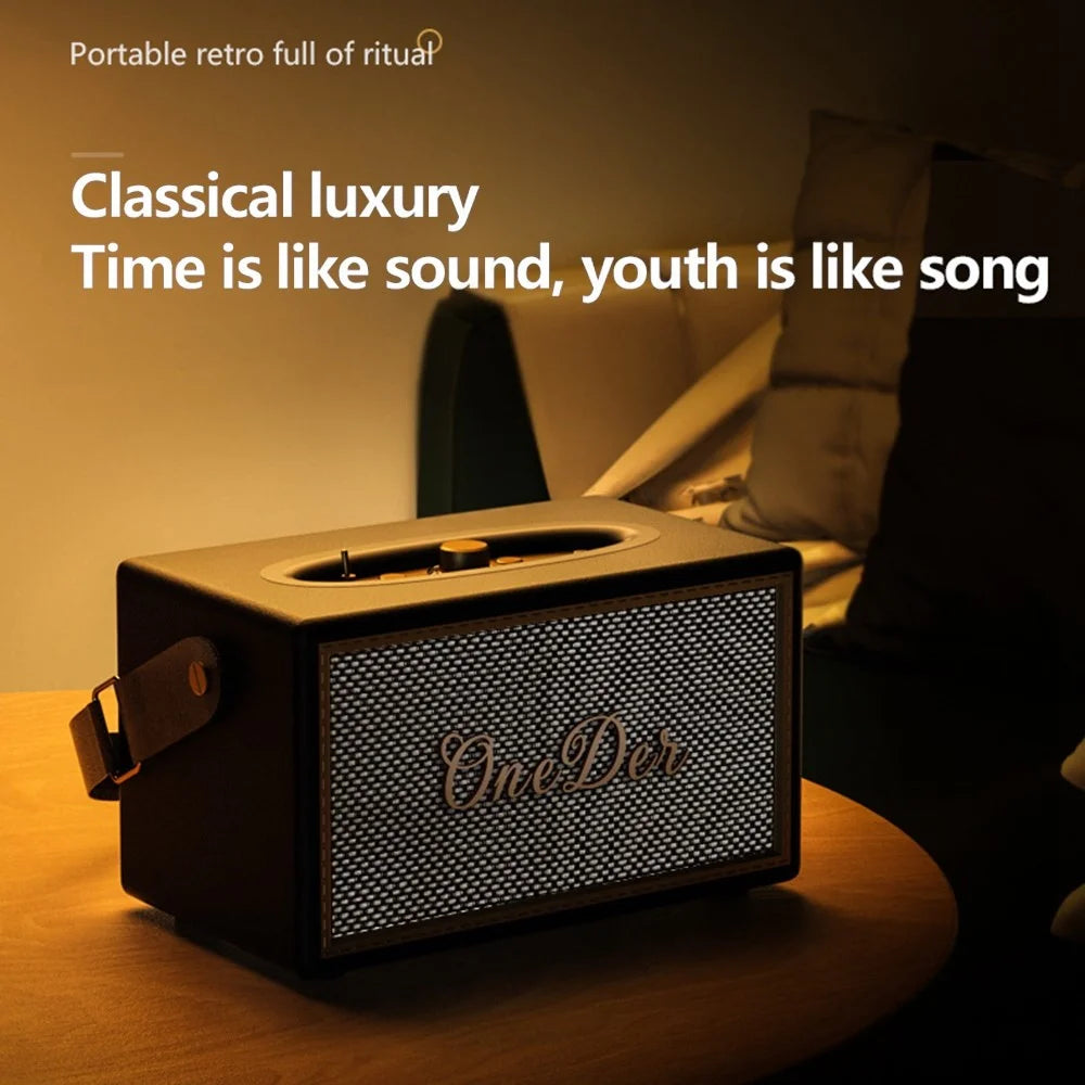 ONEDER D6 Retro 40W Bluetooth-compatible Wireless Music Speaker Home Outdoor 5000mAh Rechargeable Stereo Subwoofer Support TF Card/AUX - Brown - 5