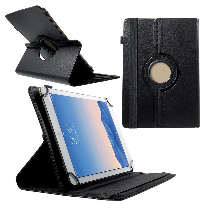 Anti-Drop 360-Degree Swiveling Stand Litchi Texture Universal Leather Protective Case for 9-10 inch Tablet - Black - 1