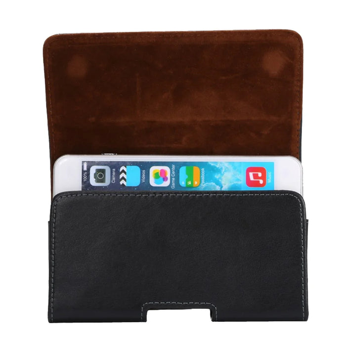 Genuine Leather Case Belt Clip Holster Pouch for iPhone Huawei Xiaomi Samsung Etc - Black - 5
