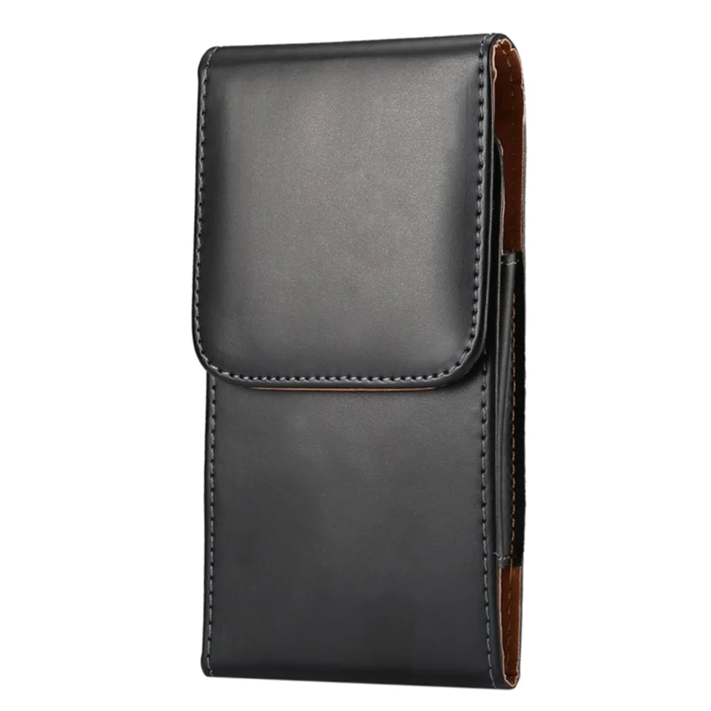 Smooth Leather Vertical Pouch Case Holster for 6.3-inch Smartphones - 1