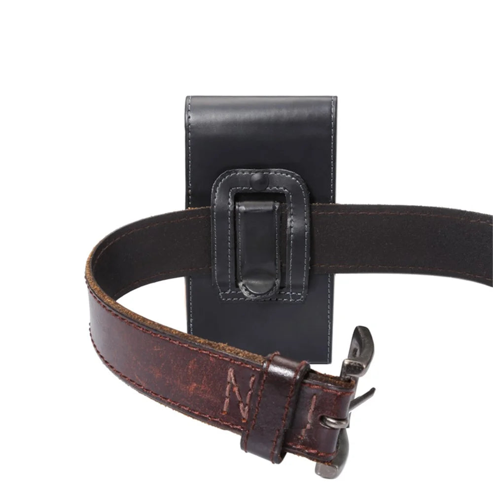 Smooth Leather Vertical Pouch Case Holster for 6.3-inch Smartphones - 6