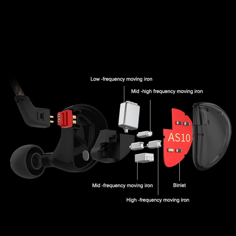 KZ AS10 5BA Drive Unit In Ear Earphone 5 Balanced Armatured HiFi Hybrid Wired Earbuds 3.5mm without Microphone (Standard Version) - Red - 6