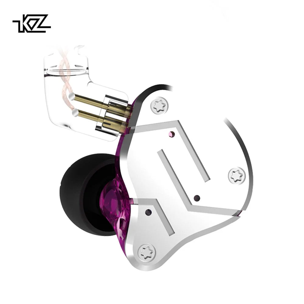 KZ ZSN Earphone High Fidelity 1 Dynamic 1 Balanced Armature Driver KZ Headphone (Microphone Version) - Purple - 3