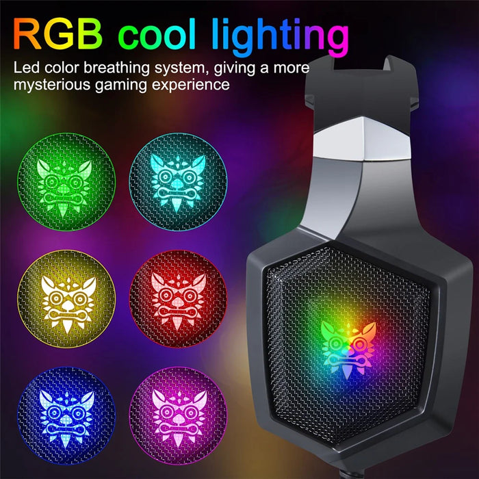ONIKUMA K8 RGB Light Wired Headphone Gaming Headset with Mic for PS4 Xbox One Computer PC Gamer - All Black - 6