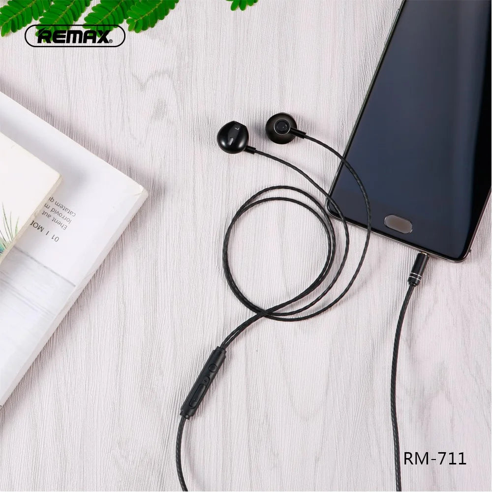 REMAX RM-711 3.5mm In-ear Wired Control Headset Build-in Mic - Black - 4