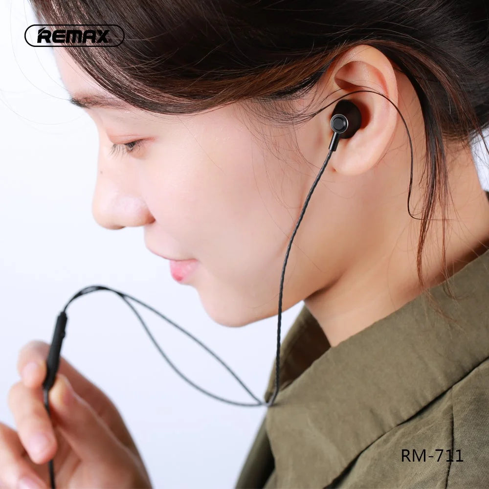 REMAX RM-711 3.5mm In-ear Wired Control Headset Build-in Mic - Black - 5