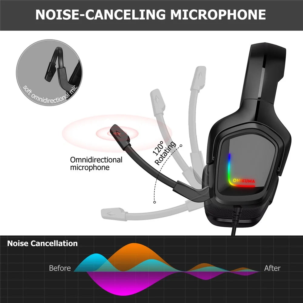 ONIKUMA K20 Stereo Gaming Headset Over Ear Headphones with Microphone - Black - 5