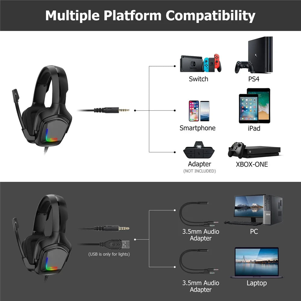 ONIKUMA K20 Stereo Gaming Headset Over Ear Headphones with Microphone - Black - 7