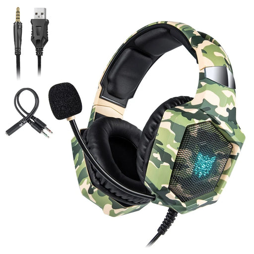 ONIKUMA K8 Camouflage Omnidirectional MIC USB Gaming Headset Wired Headphone - Green - 1