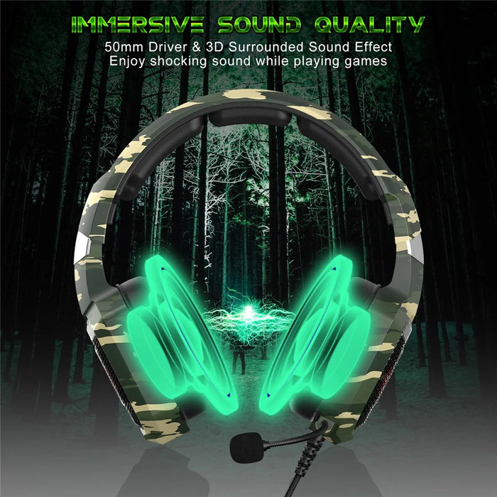 ONIKUMA K8 Camouflage Omnidirectional MIC USB Gaming Headset Wired Headphone - Green - 3