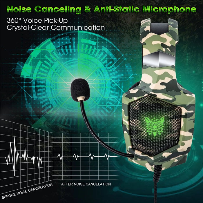 ONIKUMA K8 Camouflage Omnidirectional MIC USB Gaming Headset Wired Headphone - Green - 4