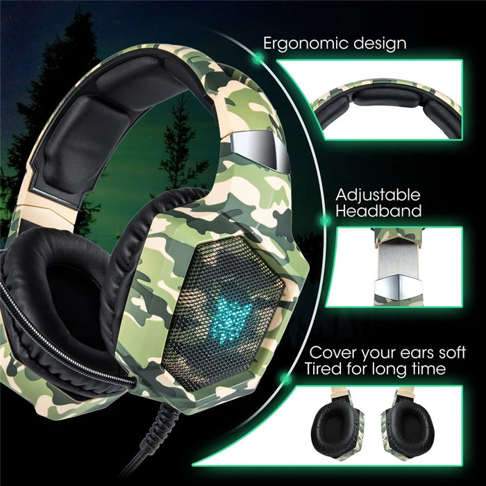 ONIKUMA K8 Camouflage Omnidirectional MIC USB Gaming Headset Wired Headphone - Green - 6