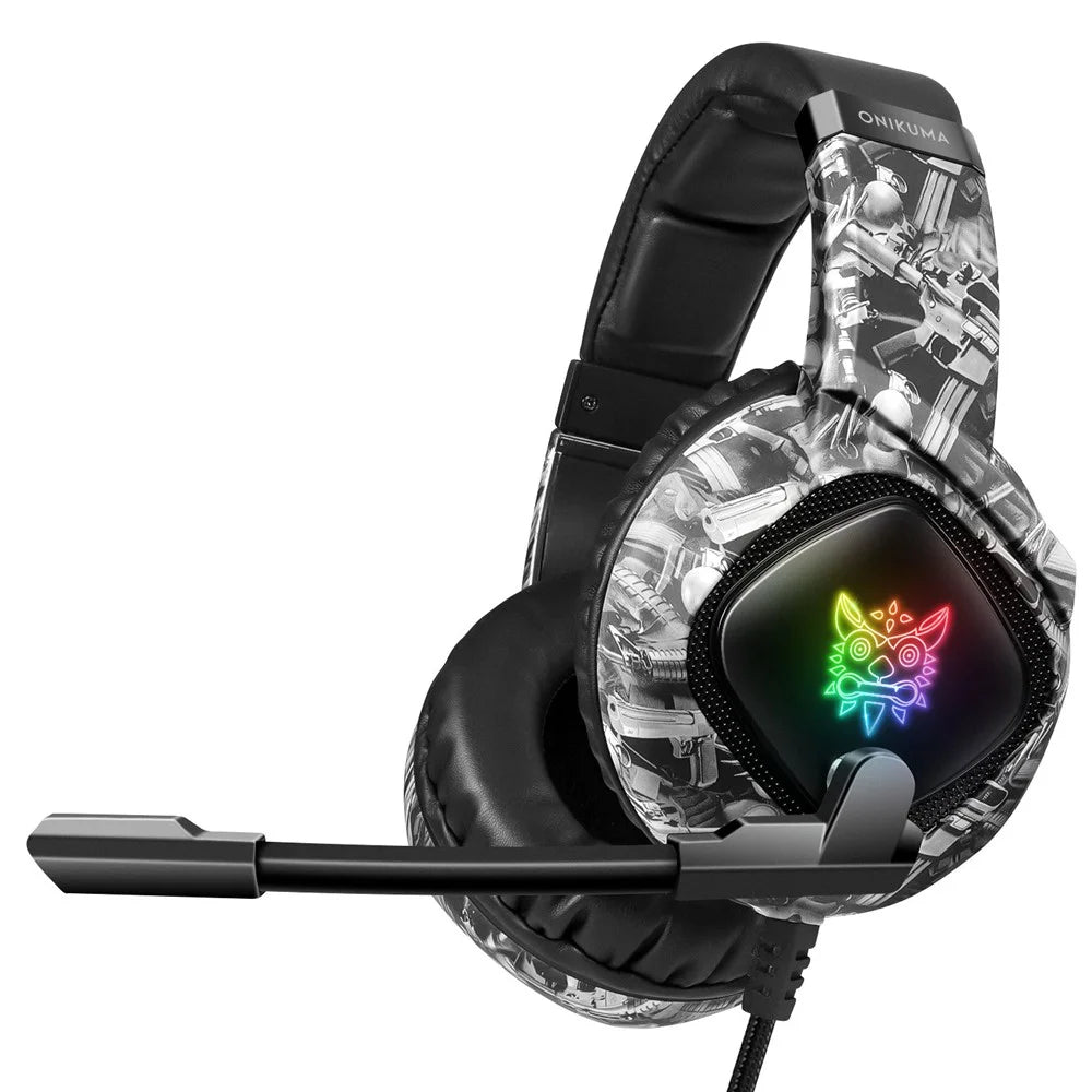 ONIKUMA K19 Camouflage Wired Gaming Heaset PS4 PC Gamer Stereo Headphones with Mic and LED Light - Black - 2