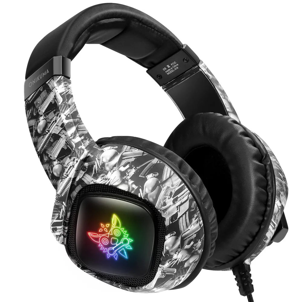 ONIKUMA K19 Camouflage Wired Gaming Heaset PS4 PC Gamer Stereo Headphones with Mic and LED Light - Black - 5