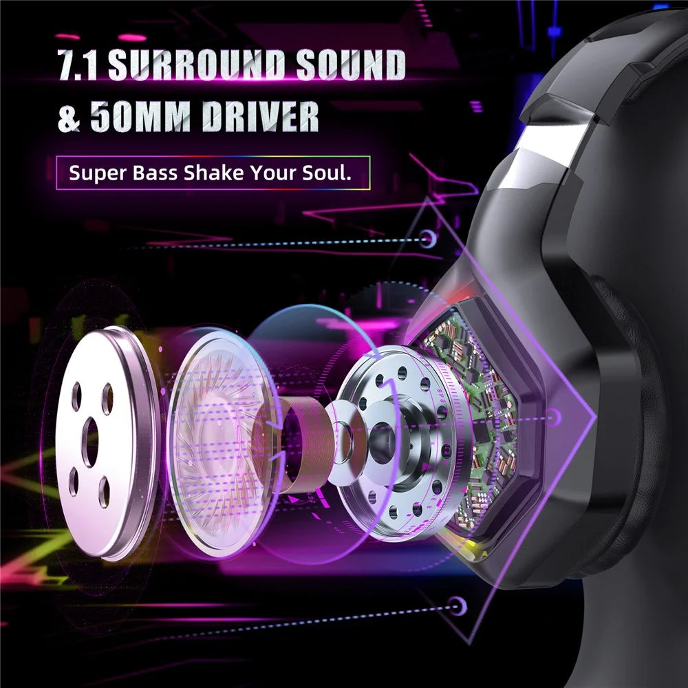 ONIKUMA K10 Pro Wired Stereo Gaming Headset Noise Cancelling Bass Sound Headphones with Mic and LED Light - 2
