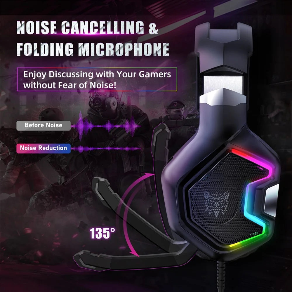 ONIKUMA K10 Pro Wired Stereo Gaming Headset Noise Cancelling Bass Sound Headphones with Mic and LED Light - 3