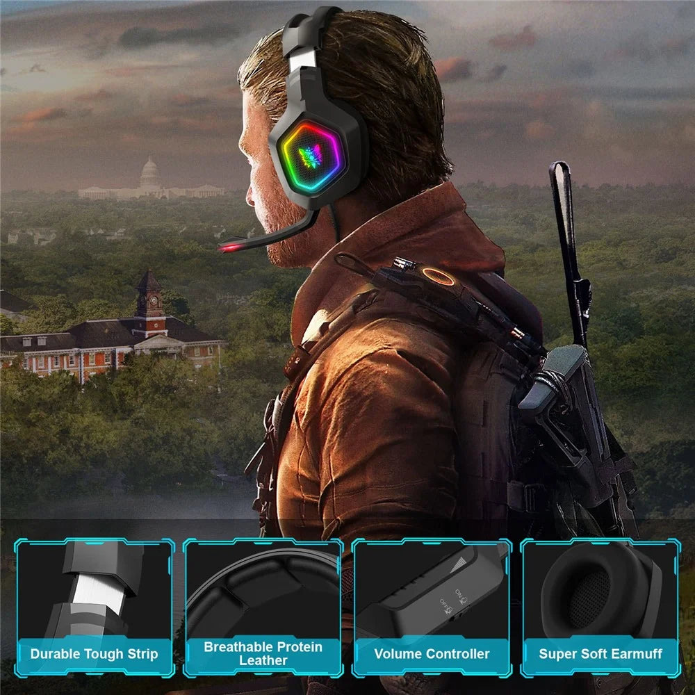 ONIKUMA K10 RGB Gaming Headset Wired Earphones Noise Canceling Over-Ear Headphones with Mic - 6