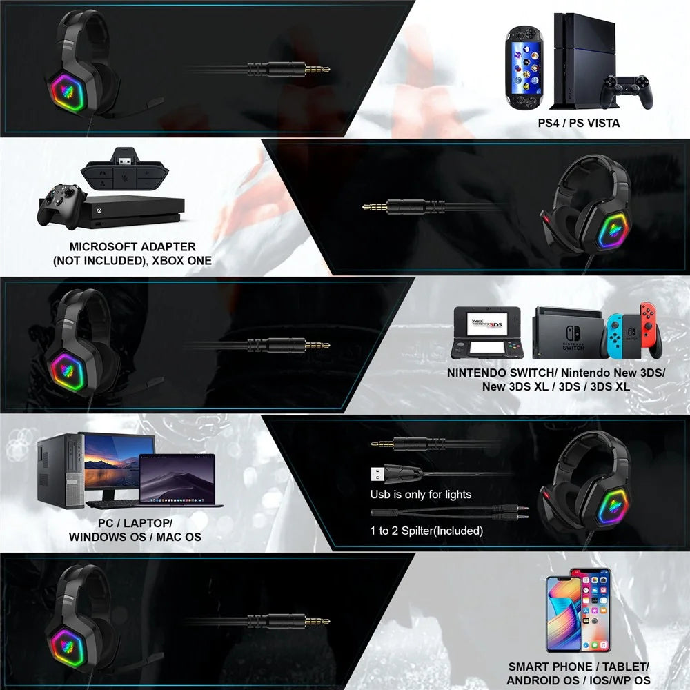 ONIKUMA K10 RGB Gaming Headset Wired Earphones Noise Canceling Over-Ear Headphones with Mic - 7