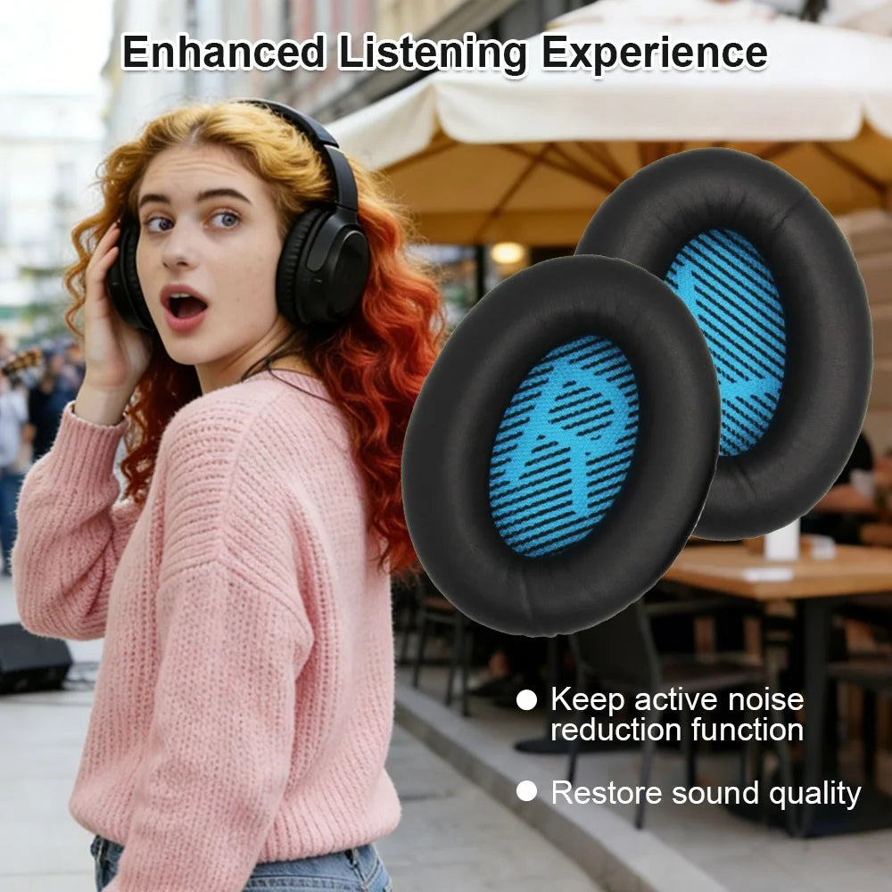 JZF-63 Earpads Replacement for Bose QuietComfort 35 / QuietComfort 25 / QuietComfort Wireless Headphones Ear Cushions with Memory Foam - Black - 2