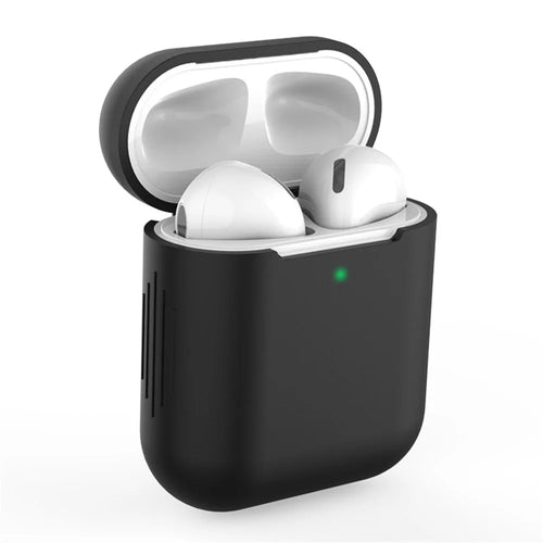 Silicone Bluetooth-compatible Earphone Charging Case Cover Protective Case for Apple AirPods with Charging Case (2019)/with Wireless Charging Case (2019)/with Charging Case (2016) - Black - 1