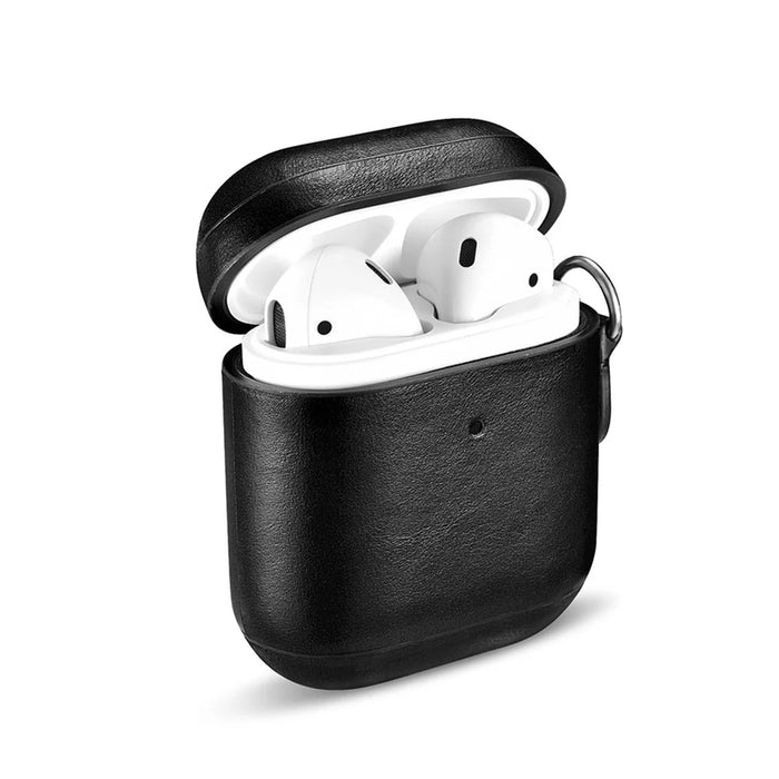 ICARER Cowhide Leather AirPods Case with Strap for Apple AirPods with Wireless Charging Case (2019) / AirPods with Charging Case (2019)/(2016) - Black - 3