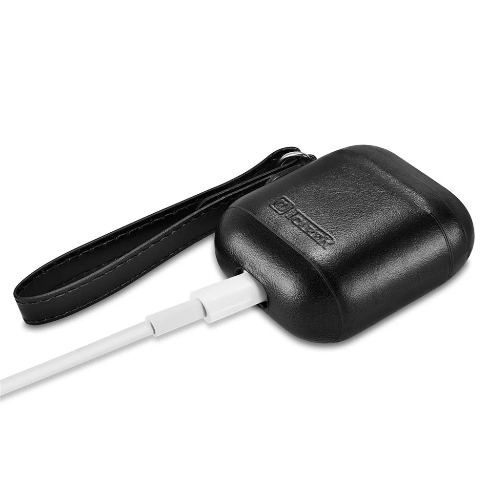 ICARER Cowhide Leather AirPods Case with Strap for Apple AirPods with Wireless Charging Case (2019) / AirPods with Charging Case (2019)/(2016) - Black - 7