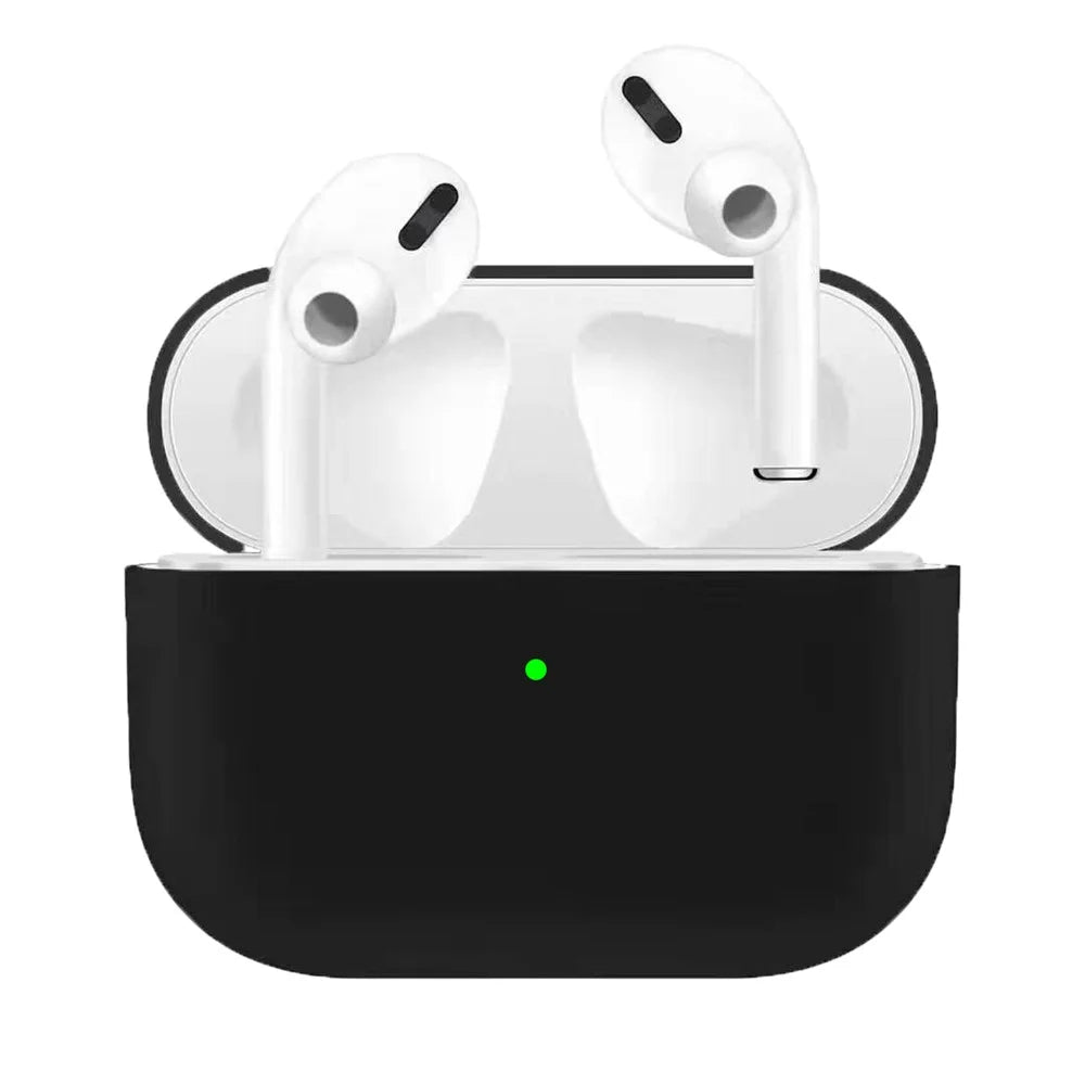 Anti-Drop / Anti-Scratch Solid Color Ultra-slim Liquid Silicone Protective Cover for Apple AirPods Pro - Black - 1