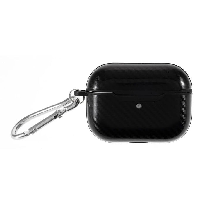 Anti-fingerprint Carbon Fiber Texture TPU Case with Hook for Apple AirPods Pro - Black - 1