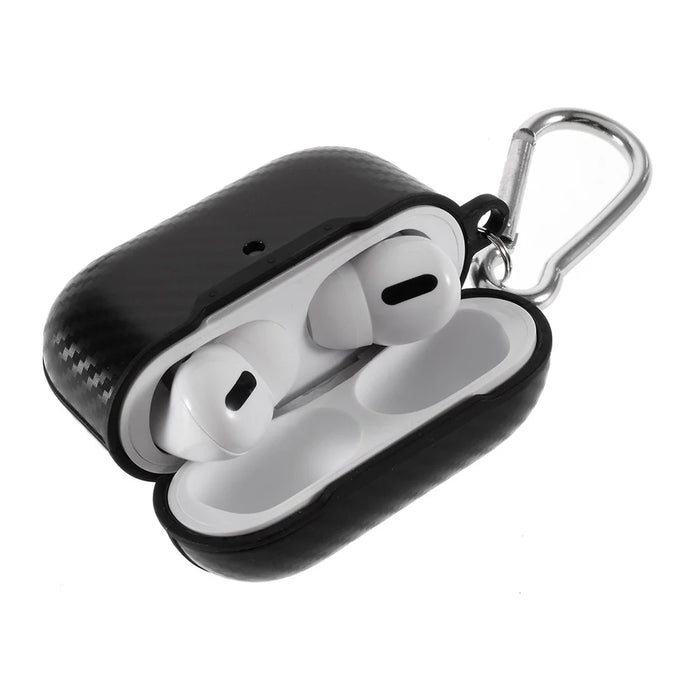 Anti-fingerprint Carbon Fiber Texture TPU Case with Hook for Apple AirPods Pro - Black - 3