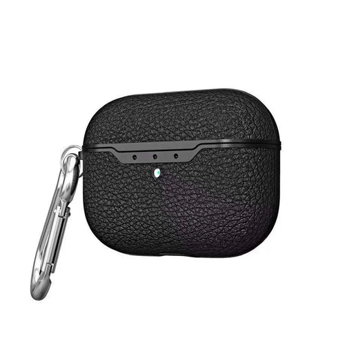 Litchi Skin Leather Coated Case with Hook for Apple AirPods Pro - Black - 1